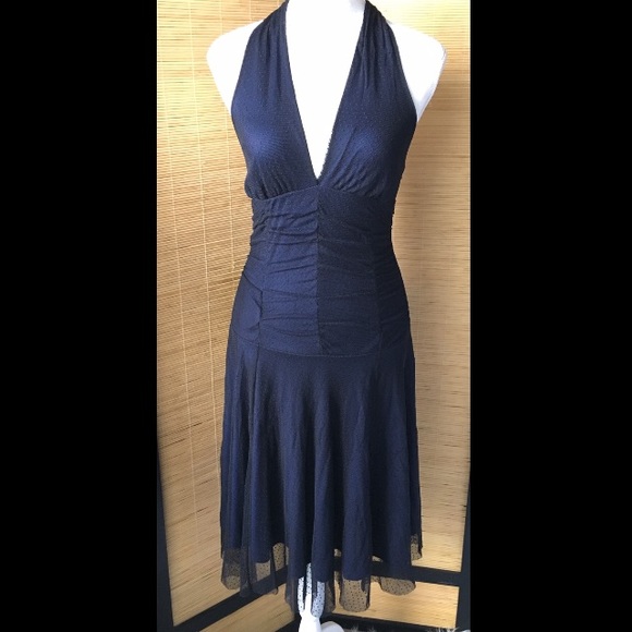 Black Tulle Navy Halter Dress - Picture 2 of 8
